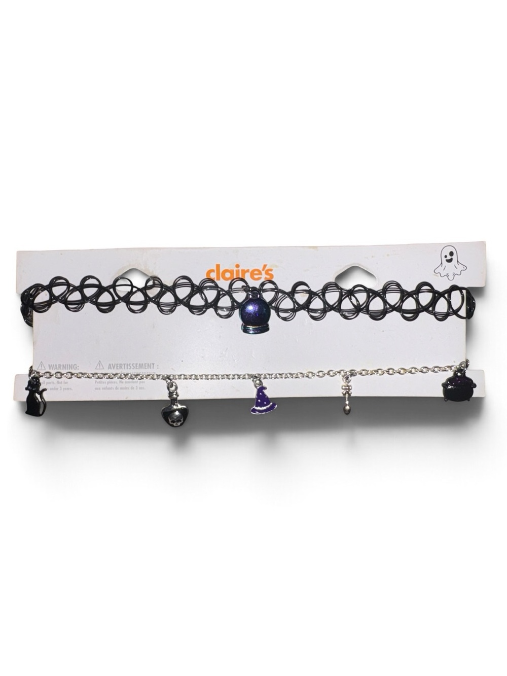 Claire's Black and Purple Halloween Charm Choker & Chain Duo